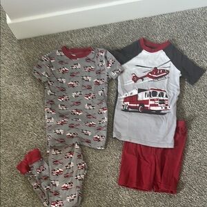 Kirkland Signature Gray and Red Pajama Sets with Emergency Vehicle Theme size 10